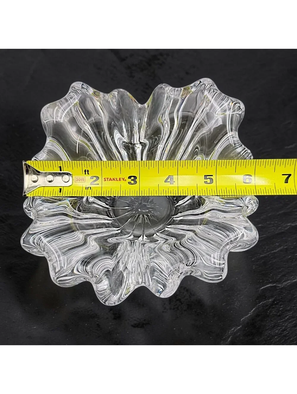 Vintage Clear Crystal Ruffled Flower Bowl 6